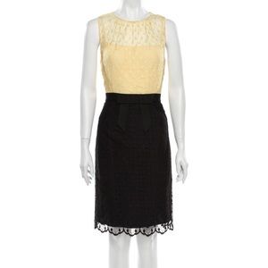 Milly Lace Yellow Black Bow Waist Twofer Dress 6